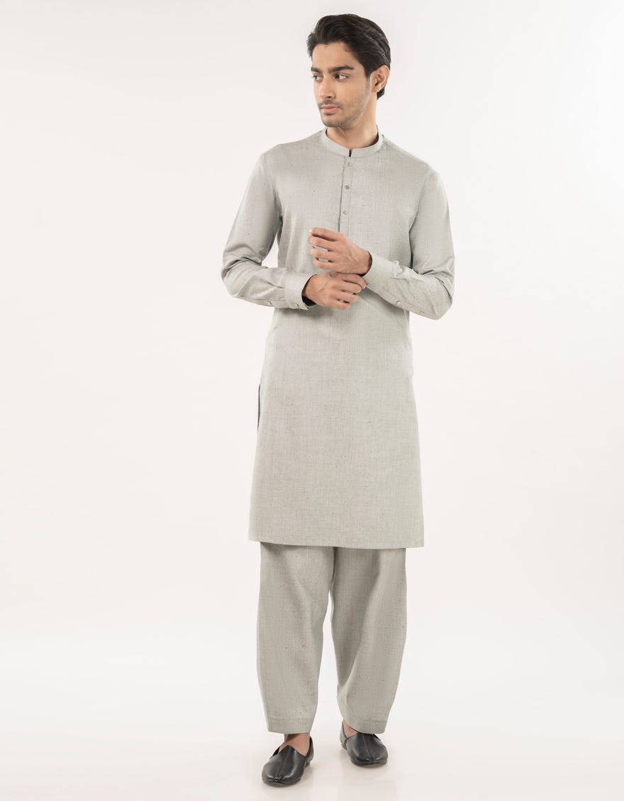 ASH WHITE BLENDED UNSTITCHED KAMEEZ SHALWAR FABRIC