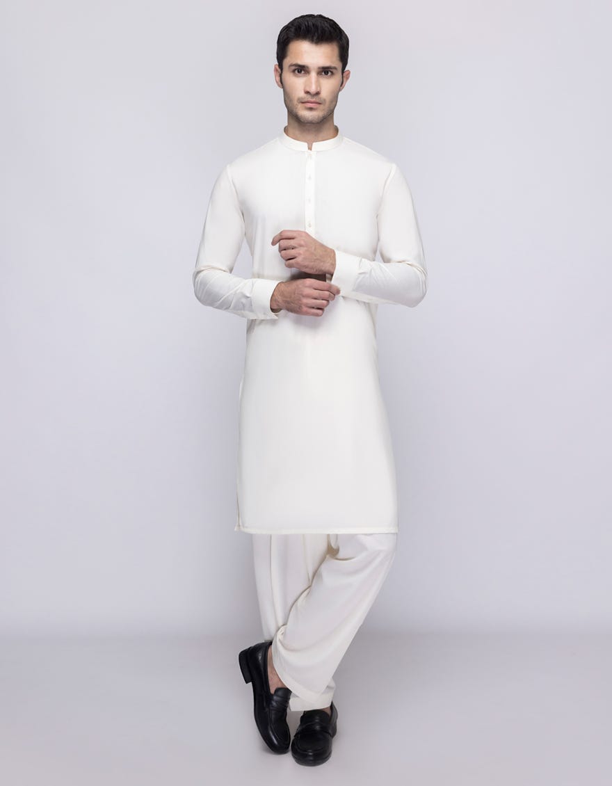 OFF WHITE BLENDED UNSTITCHED KAMEEZ SHALWAR FABRIC