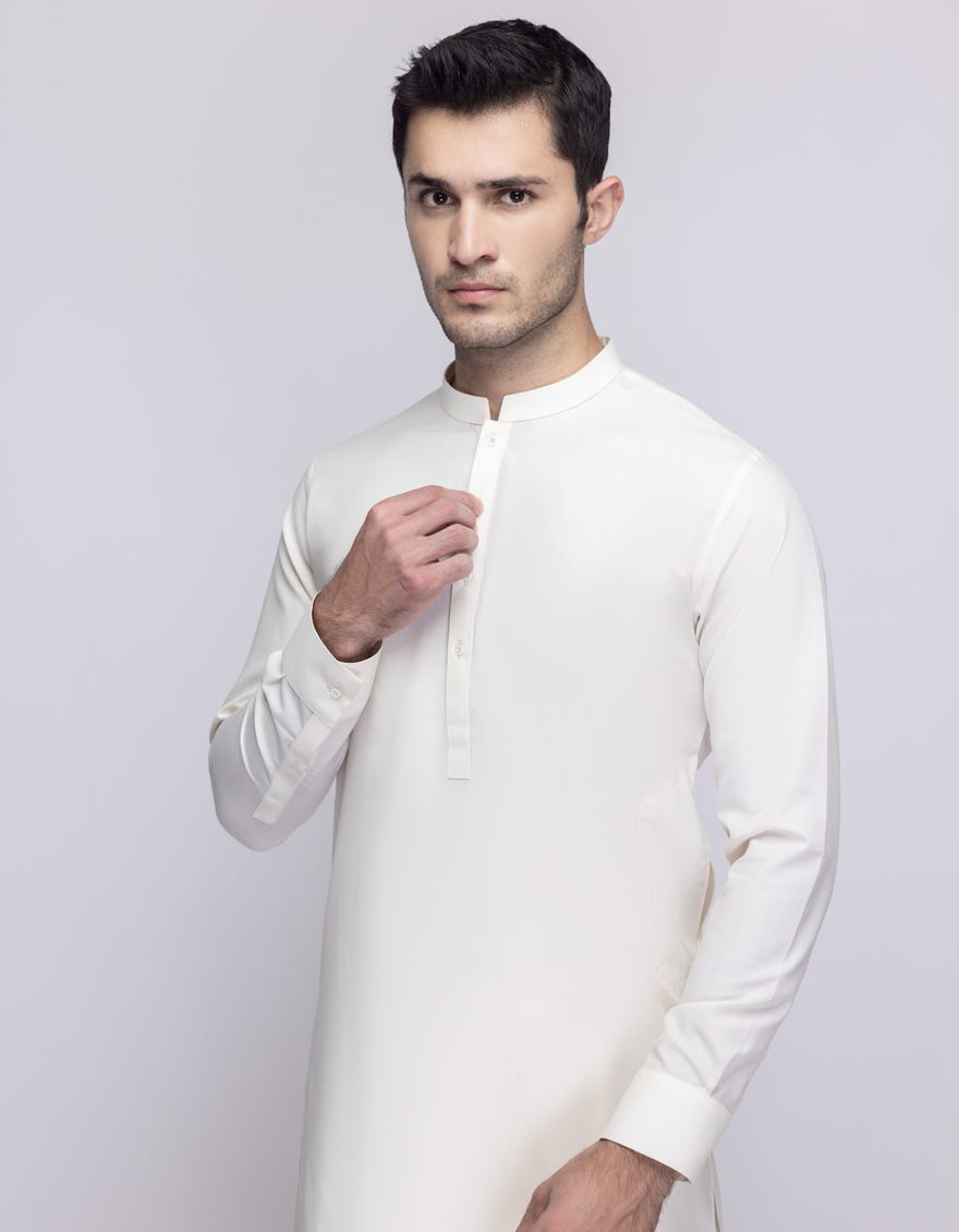 OFF WHITE BLENDED UNSTITCHED KAMEEZ SHALWAR FABRIC
