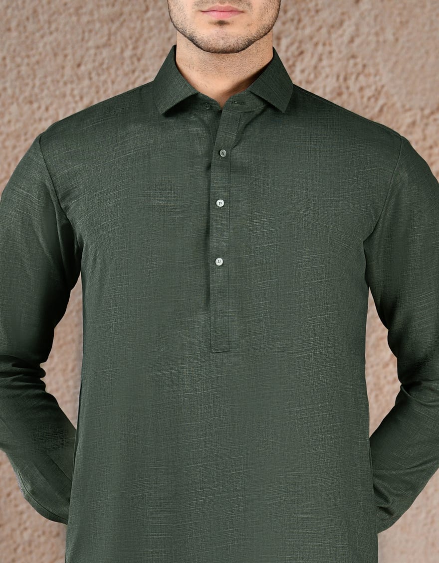 BOTTLE GREEN BLENDED UNSTITCHED KAMEEZ SHALWAR FABRIC