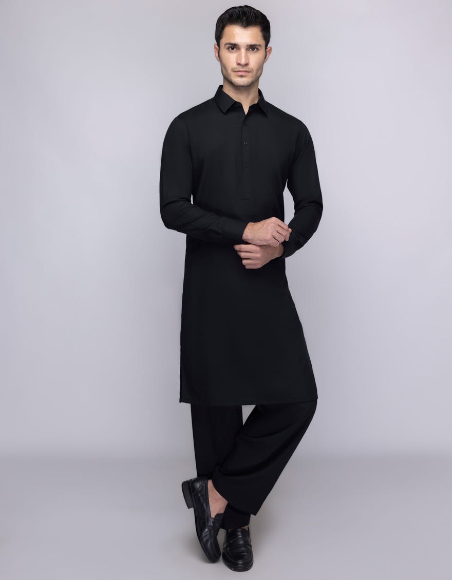 BLACK BLENDED UNSTITCHED KAMEEZ SHALWAR FABRIC