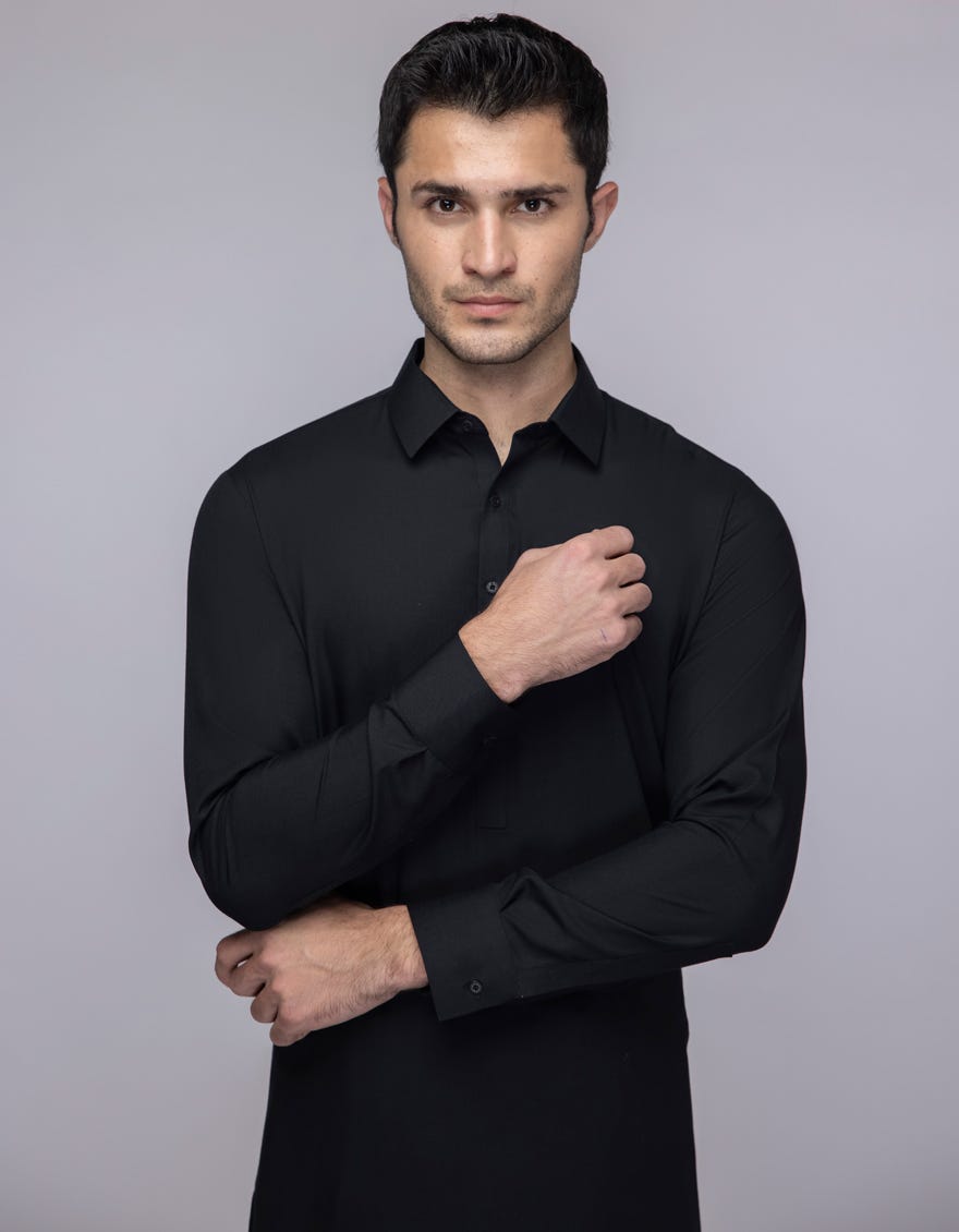 BLACK BLENDED UNSTITCHED KAMEEZ SHALWAR FABRIC