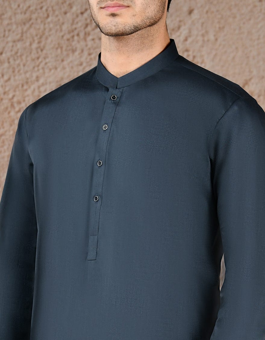 PRUSSIAN BLUE BLENDED UNSTITCHED KAMEEZ SHALWAR FABRIC