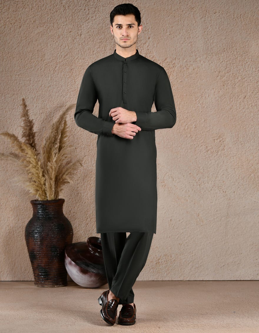 BOTTLE GREEN BLENDED UNSTITCHED KAMEEZ SHALWAR FABRIC