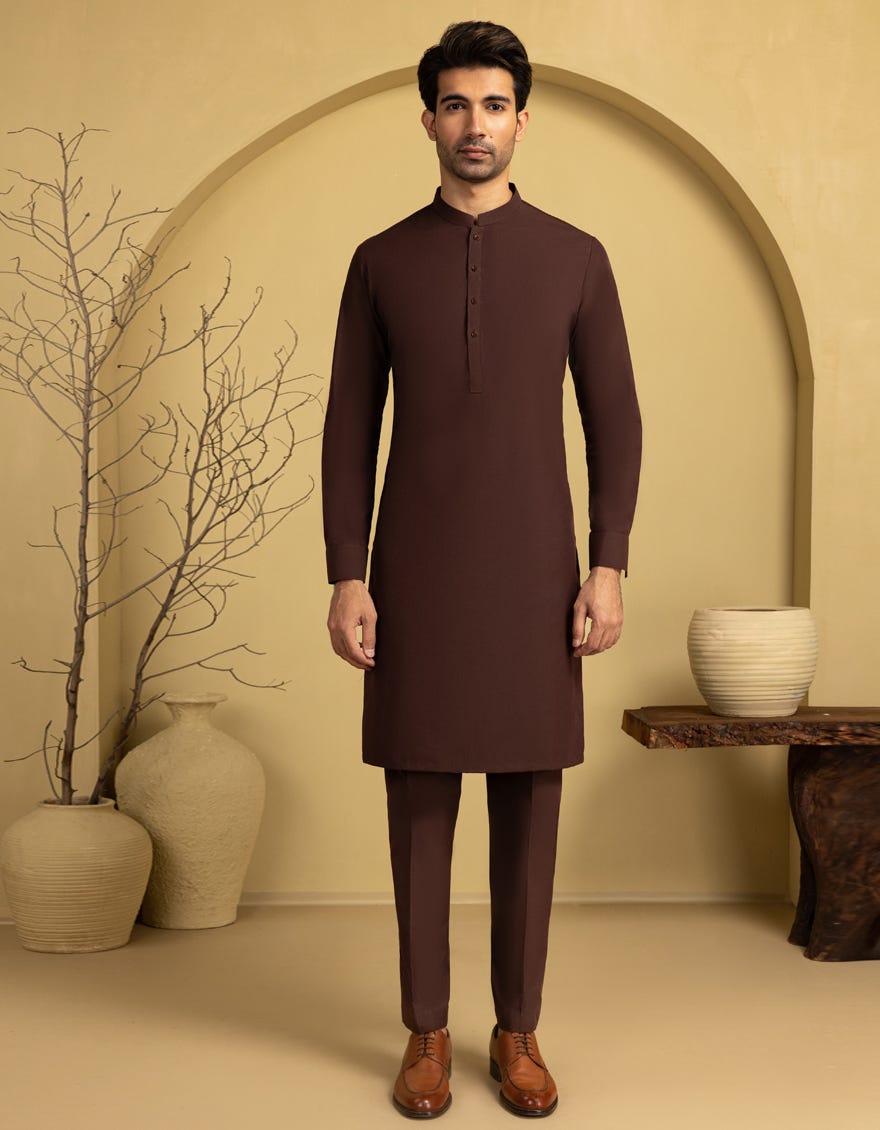 CHOCOLATE BROWN BLENDED UNSTITCHED KAMEEZ SHALWAR FABRIC