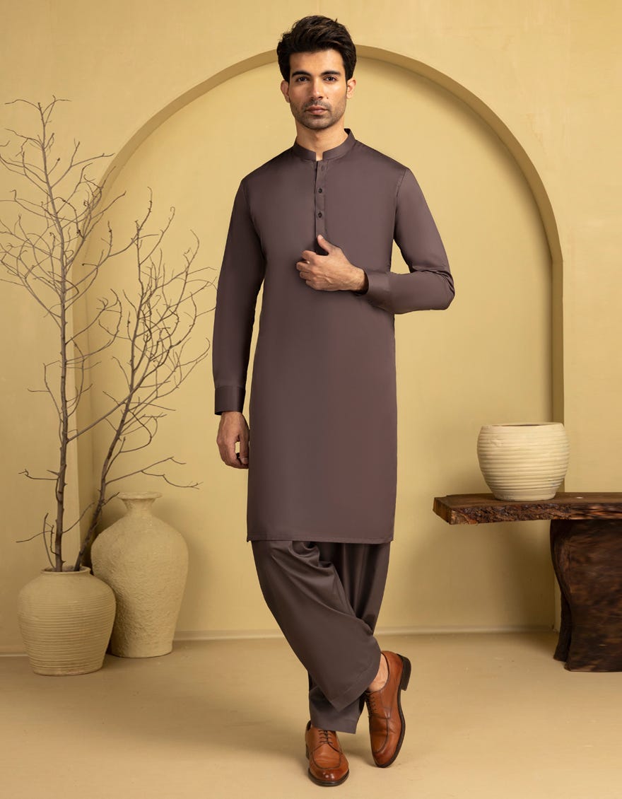 GREYISH BROWN COTTON UNSTITCHED KAMEEZ SHALWAR FABRIC