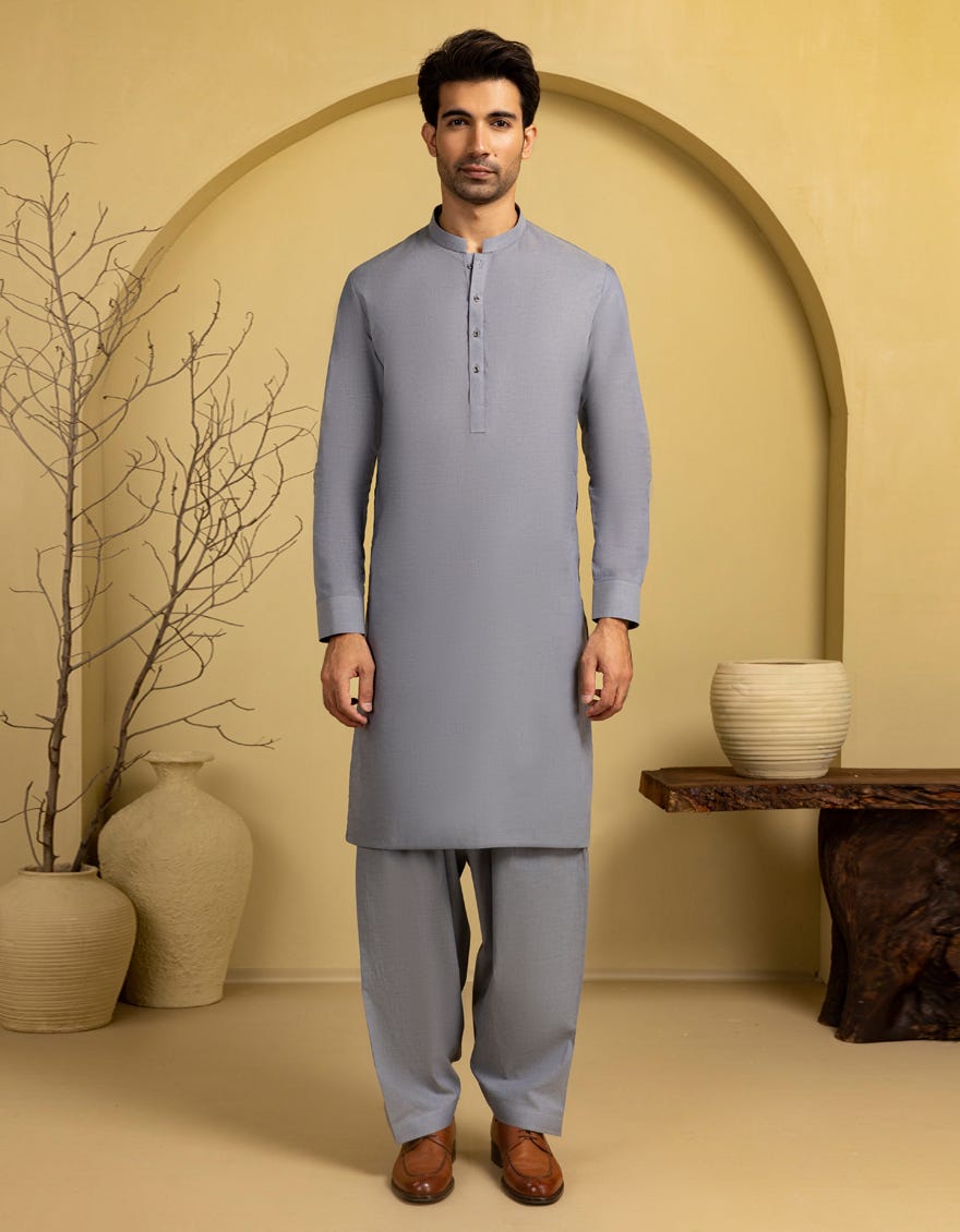 GREY COTTON UNSTITCHED KAMEEZ SHALWAR FABRIC