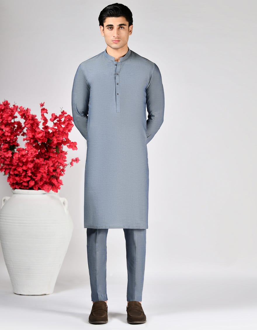DENIM BLUE COTTON UNSTITCHED KAMEEZ SHALWAR FABRIC