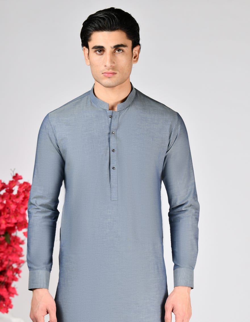 DENIM BLUE COTTON UNSTITCHED KAMEEZ SHALWAR FABRIC