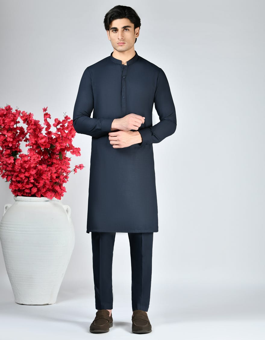 MIDNIGHT BLUE BLENDED UNSTITCHED KAMEEZ SHALWAR FABRIC