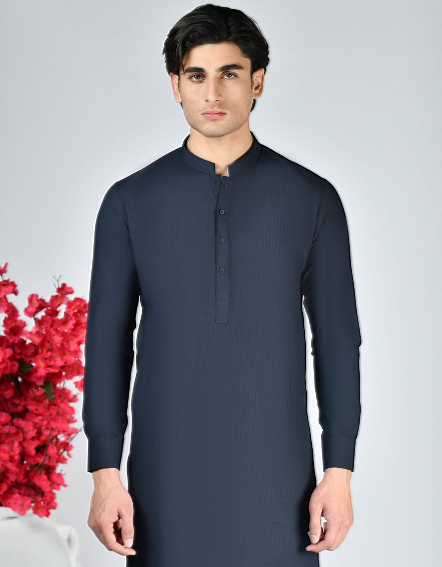 MIDNIGHT BLUE BLENDED UNSTITCHED KAMEEZ SHALWAR FABRIC