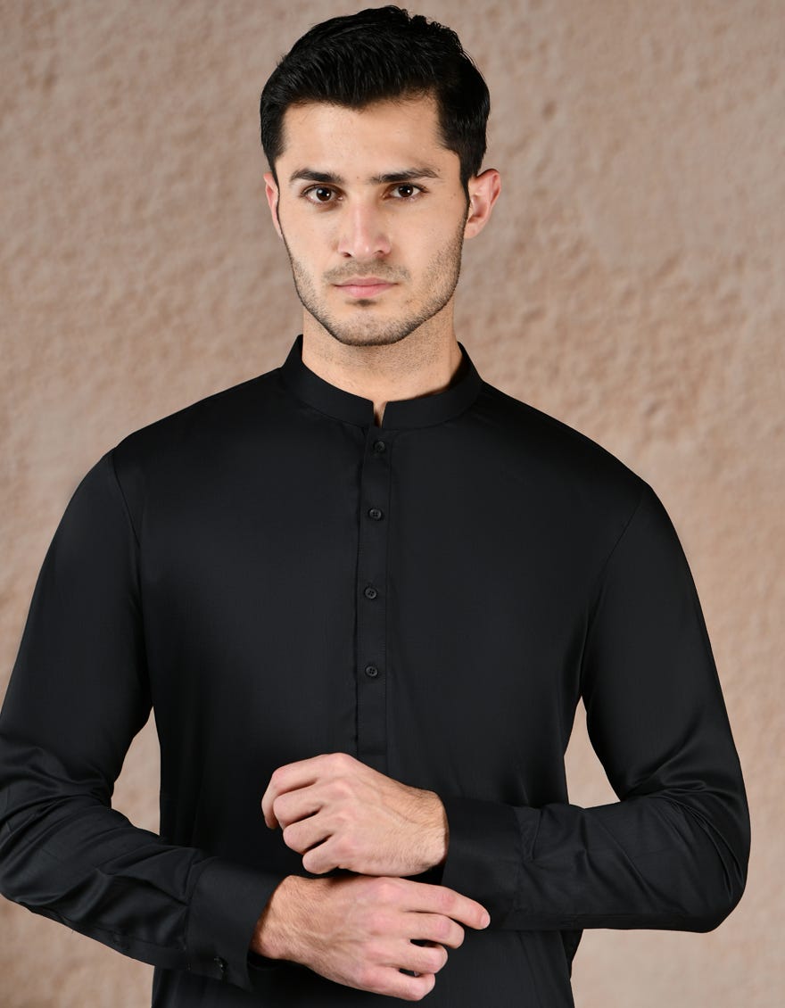 BLACK BLENDED UNSTITCHED KAMEEZ SHALWAR FABRIC