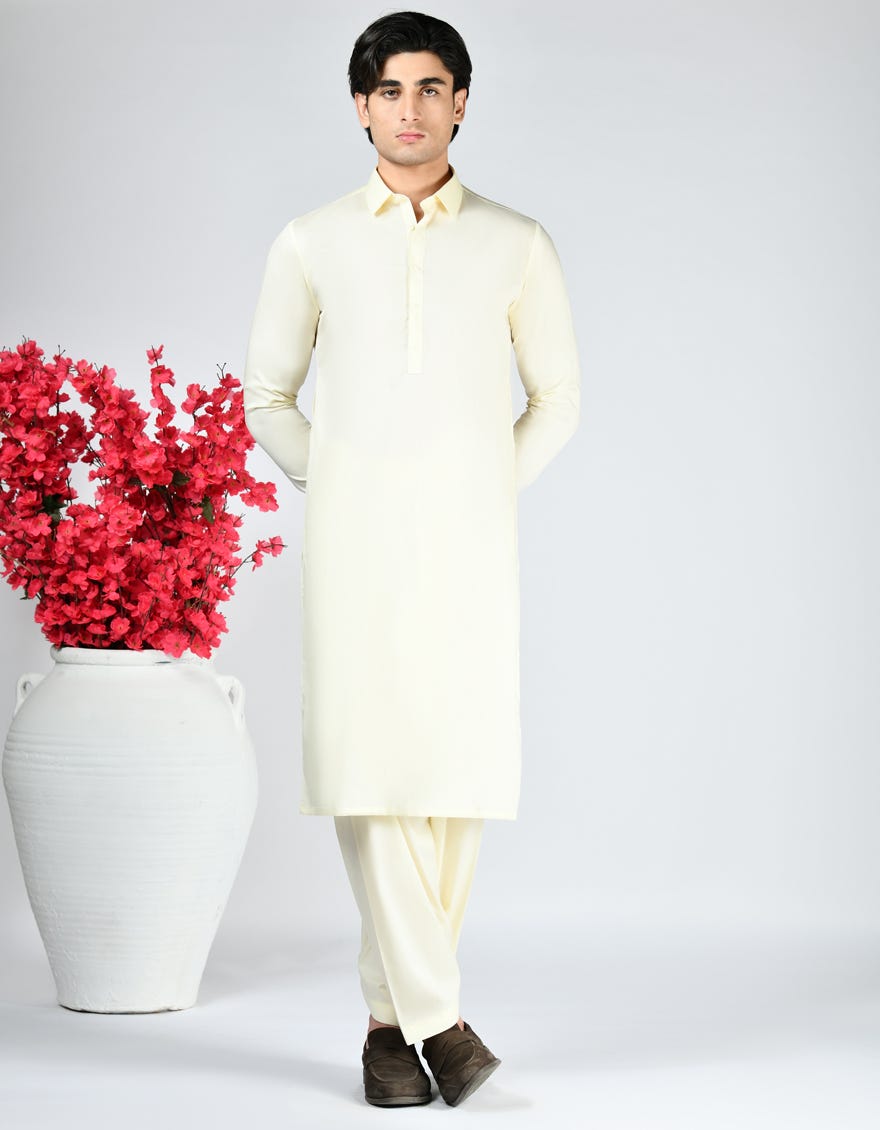 CREAM COTTON UNSTITCHED KAMEEZ SHALWAR FABRIC