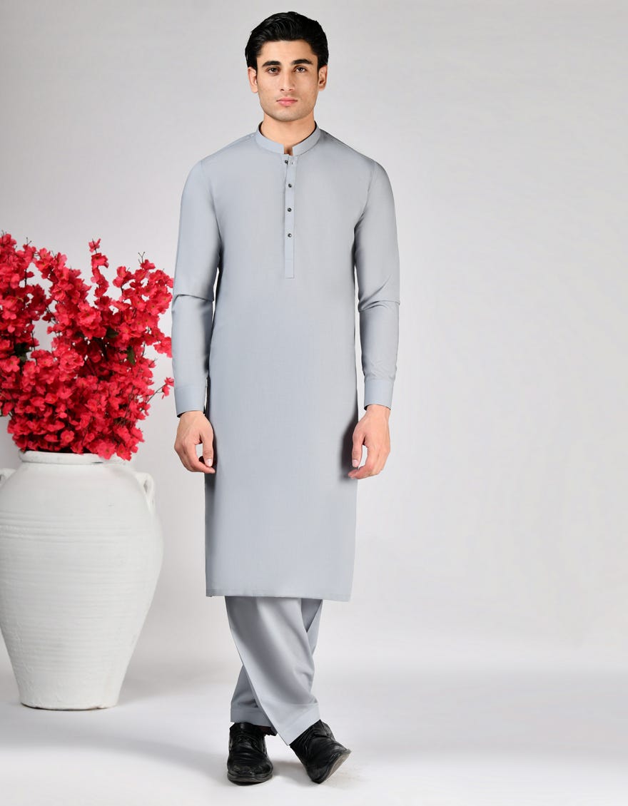 LIGHT GREY BLENDED UNSTITCHED KAMEEZ SHALWAR FABRIC
