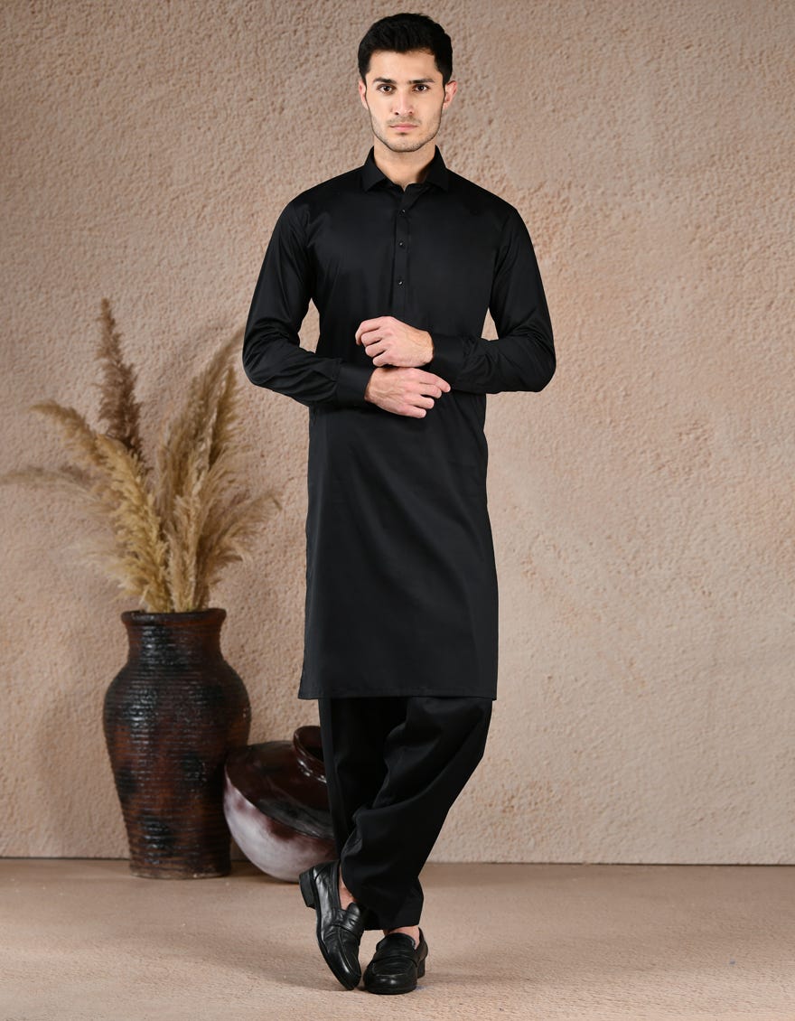 BLACK BLENDED UNSTITCHED KAMEEZ SHALWAR FABRIC