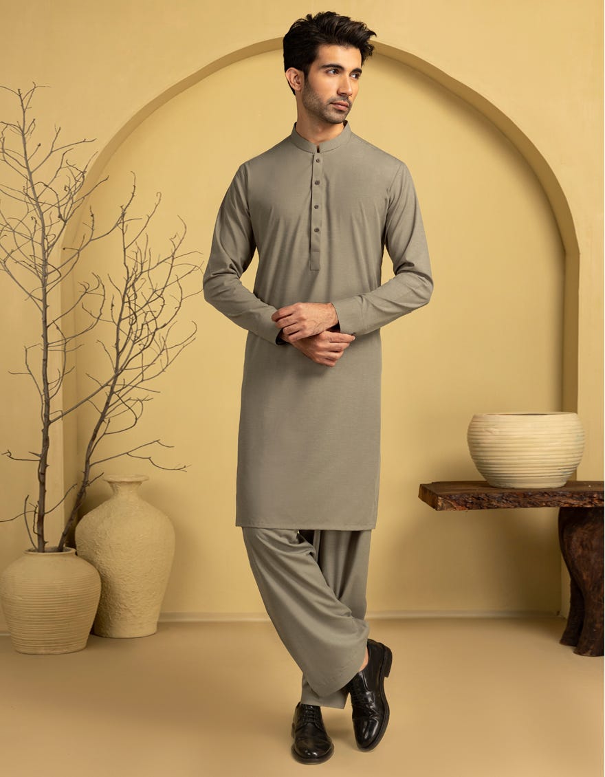 OLIVE BLENDED UNSTITCHED KAMEEZ SHALWAR FABRIC