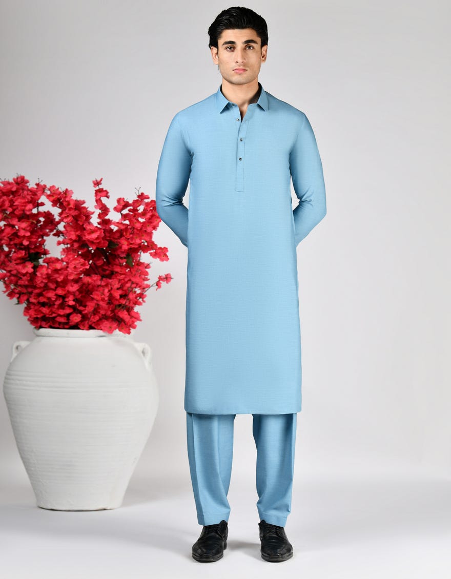 LIGHT BLUE BLENDED UNSTITCHED KAMEEZ SHALWAR FABRIC