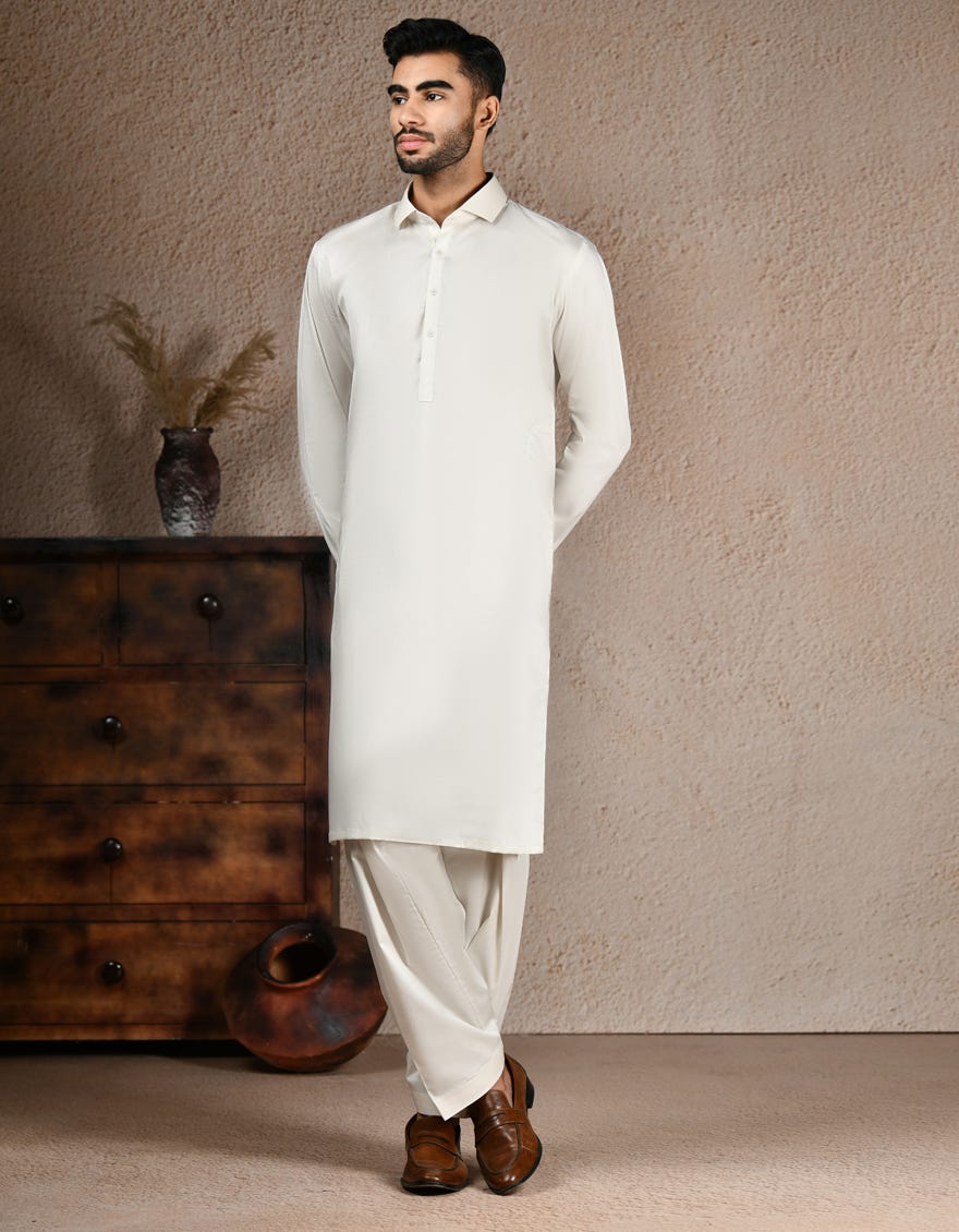 IVORY BLENDED UNSTITCHED KAMEEZ SHALWAR FABRIC