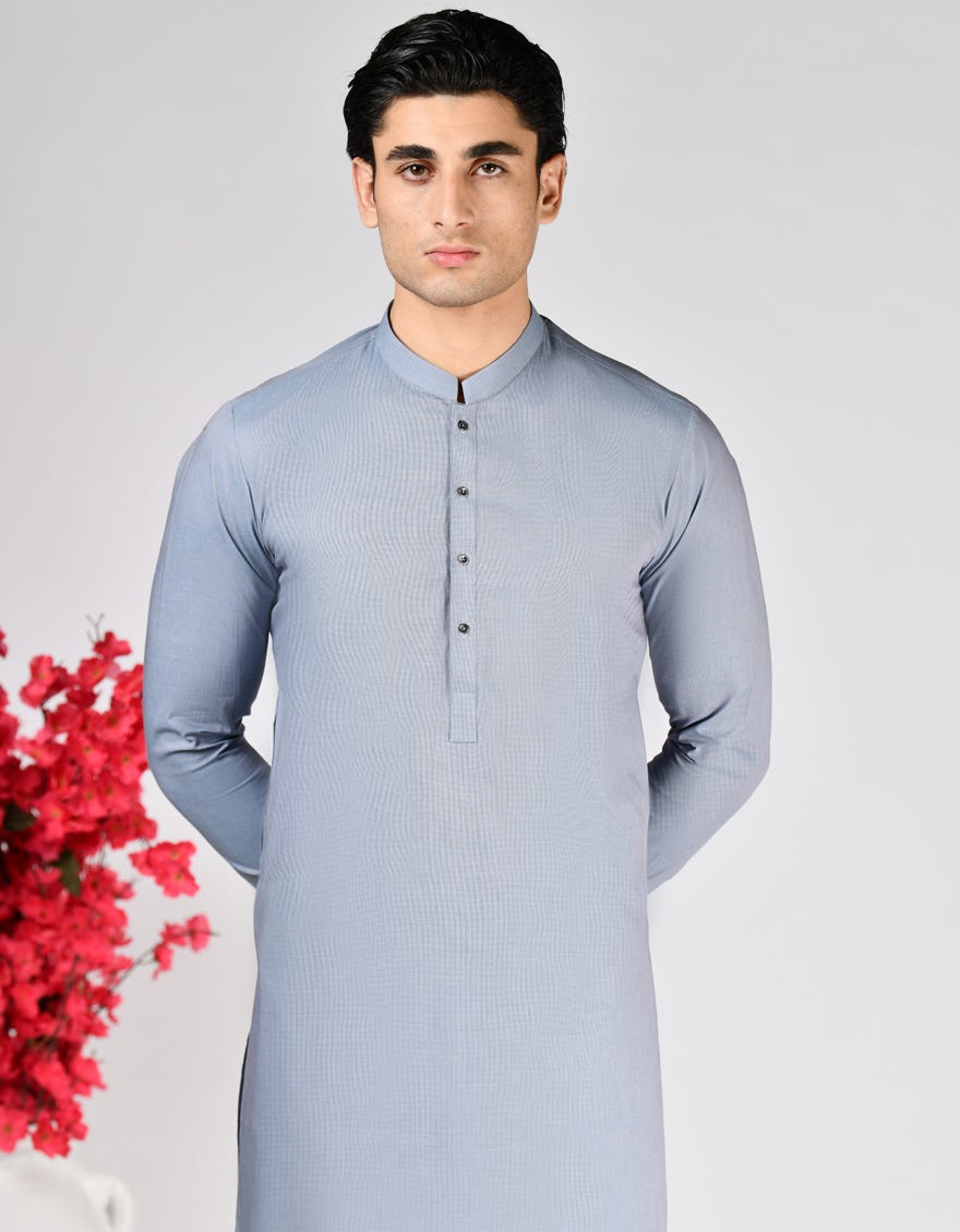HATCHED BLUE COTTON UNSTITCHED KAMEEZ SHALWAR FABRIC