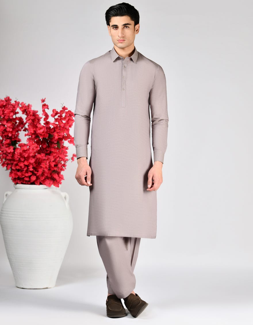HATCHED BROWN COTTON UNSTITCHED KAMEEZ SHALWAR FABRIC