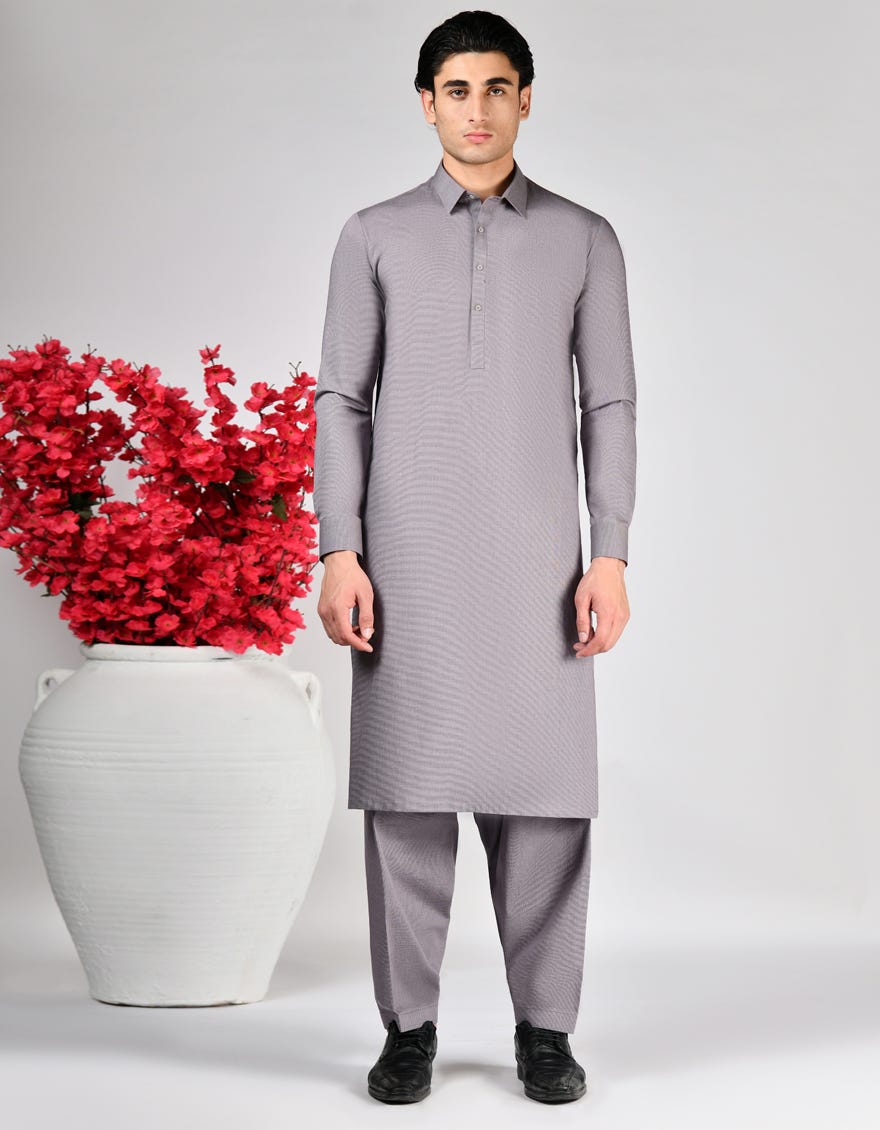 HATCHED PURPLE COTTON UNSTITCHED KAMEEZ SHALWAR FABRIC