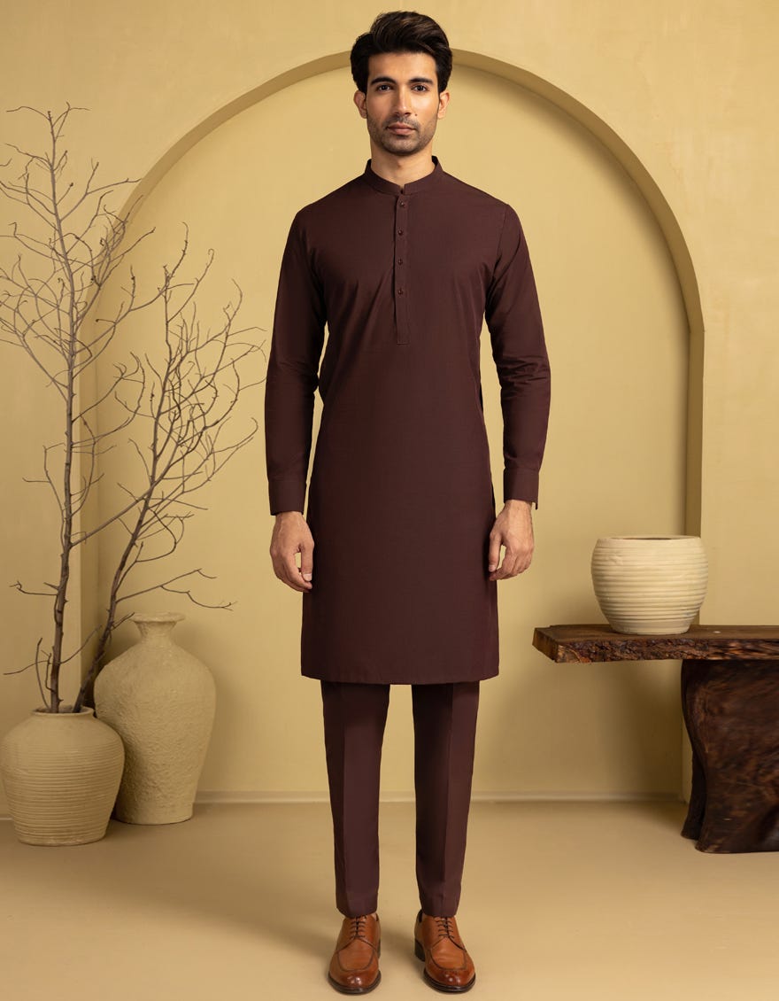 BRICK BROWN COTTON UNSTITCHED KAMEEZ SHALWAR FABRIC