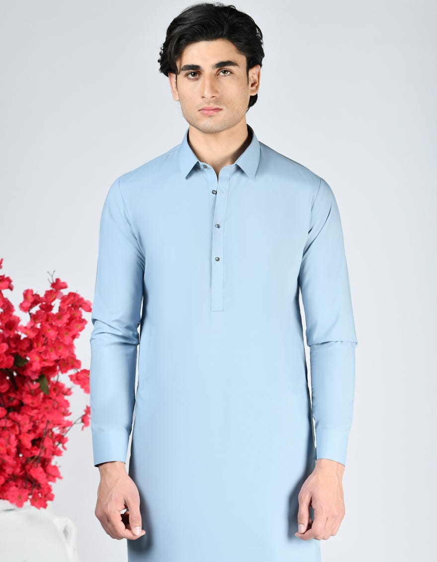 PALE BLUE BLENDED UNSTITCHED KAMEEZ SHALWAR FABRIC