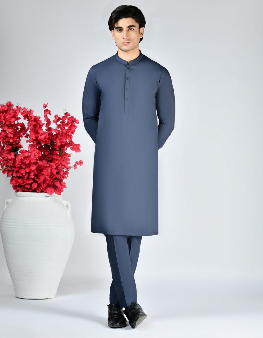 CHARCOAL GREY BLENDED UNSTITCHED KAMEEZ SHALWAR FABRIC