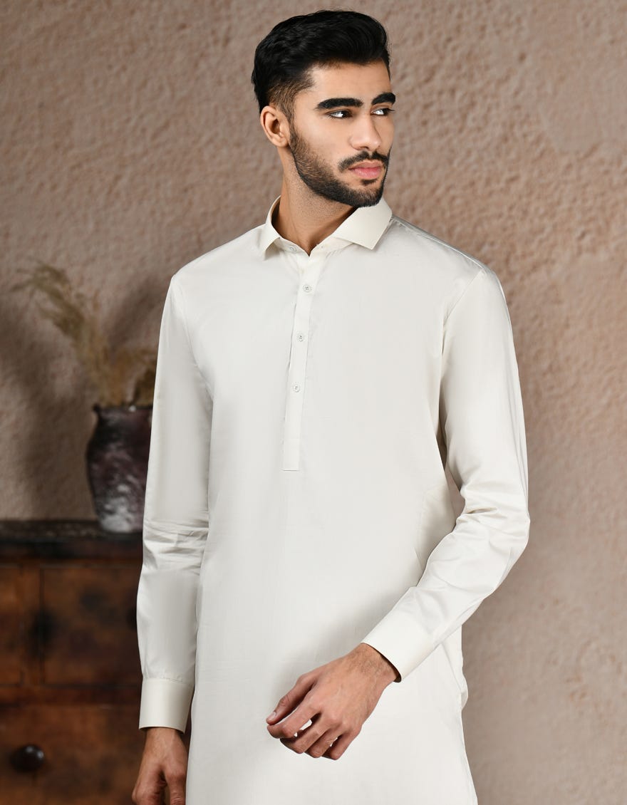OFF WHITE BLENDED UNSTITCHED KAMEEZ SHALWAR FABRIC