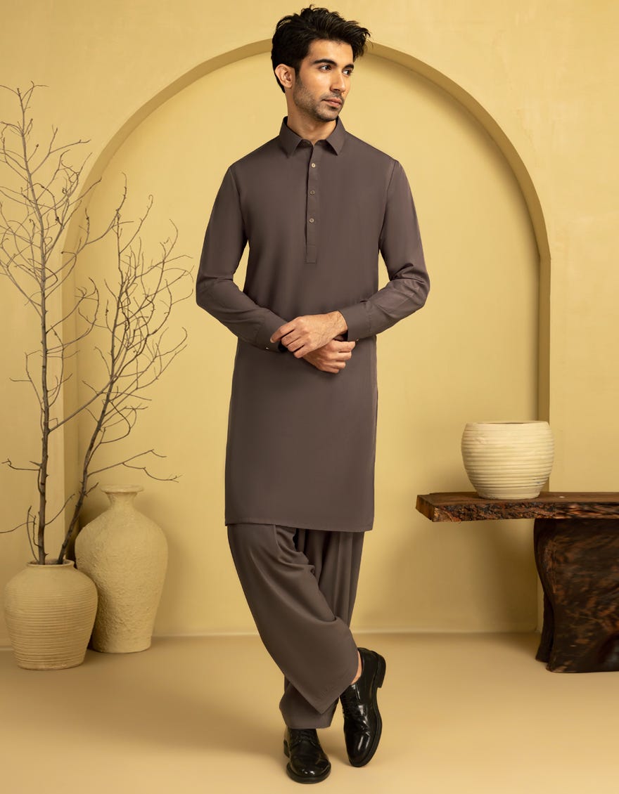 WALNUT BROWN BLENDED UNSTITCHED KAMEEZ SHALWAR FABRIC
