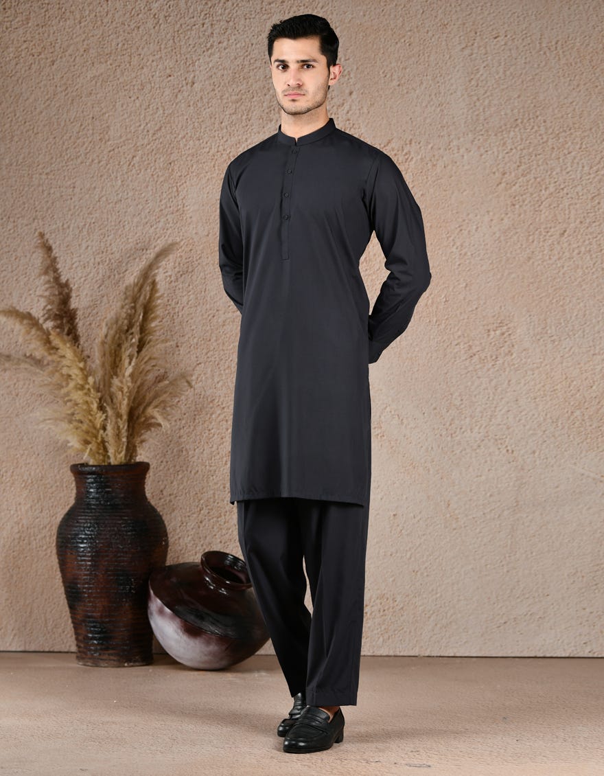 BLACK BLENDED UNSTITCHED KAMEEZ SHALWAR FABRIC