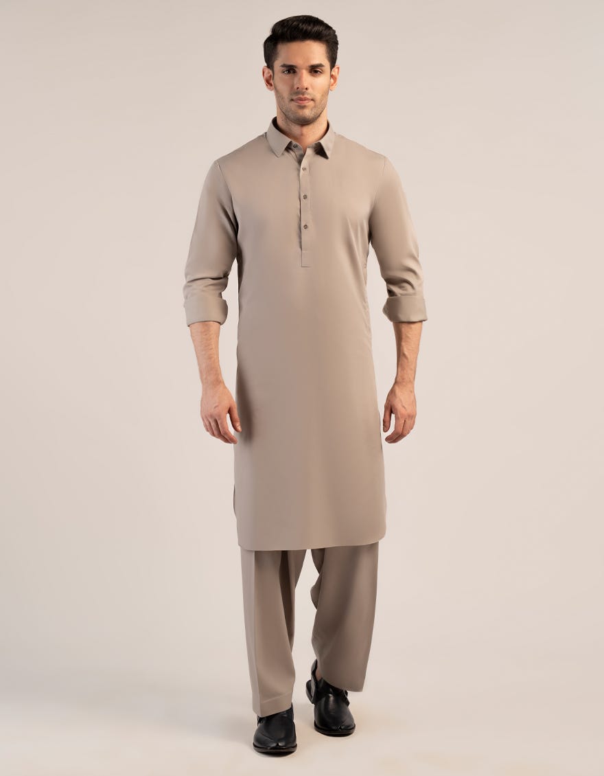MUD BROWN BLENDED UNSTITCHED KAMEEZ SHALWAR FABRIC