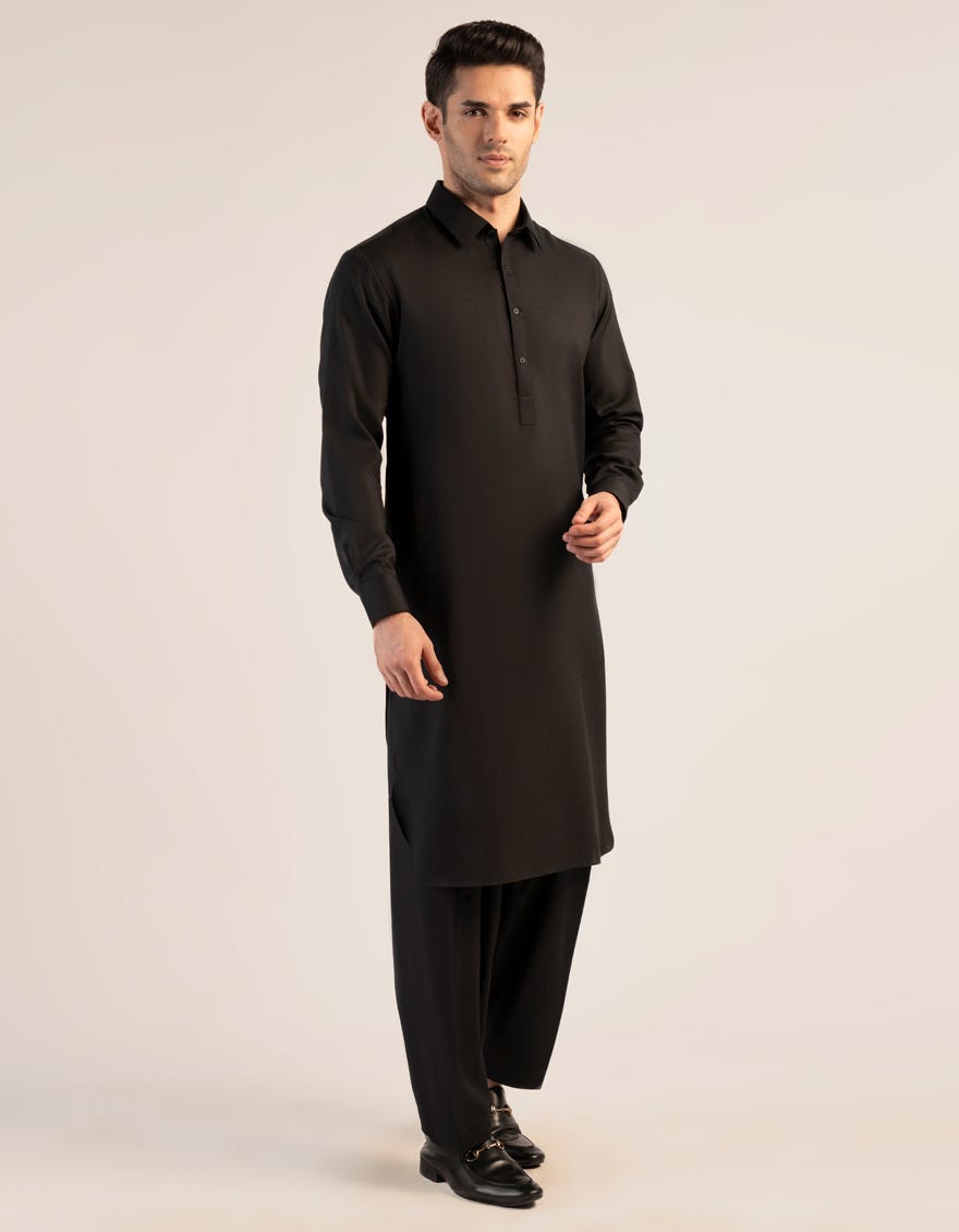 BLACK BLENDED UNSTITCHED KAMEEZ SHALWAR FABRIC