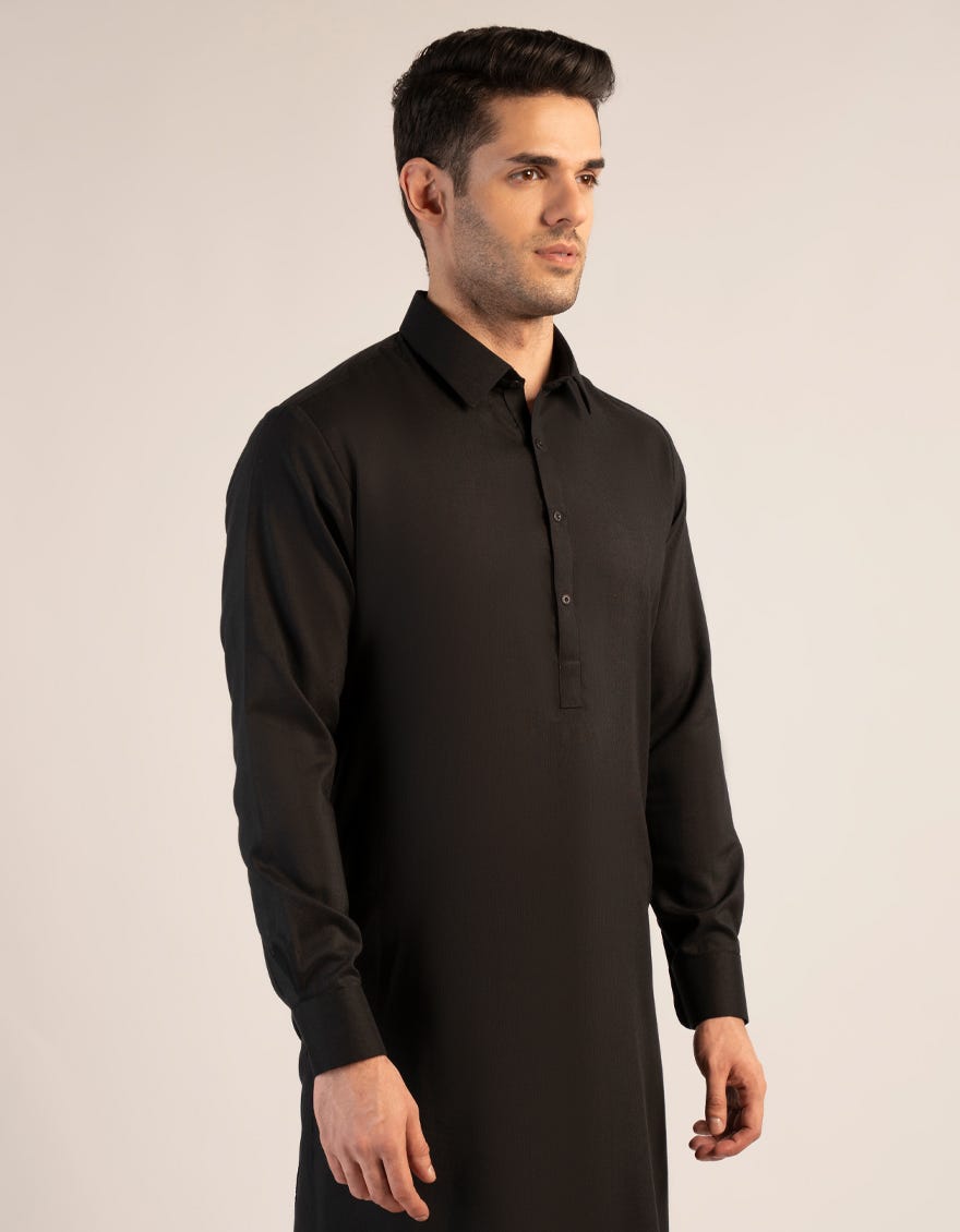 BLACK BLENDED UNSTITCHED KAMEEZ SHALWAR FABRIC