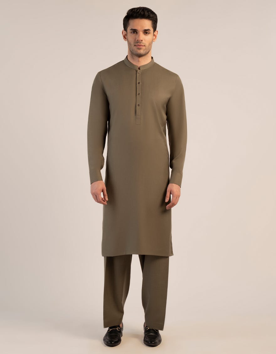 ARMY GREEN BLENDED UNSTITCHED KAMEEZ SHALWAR FABRIC
