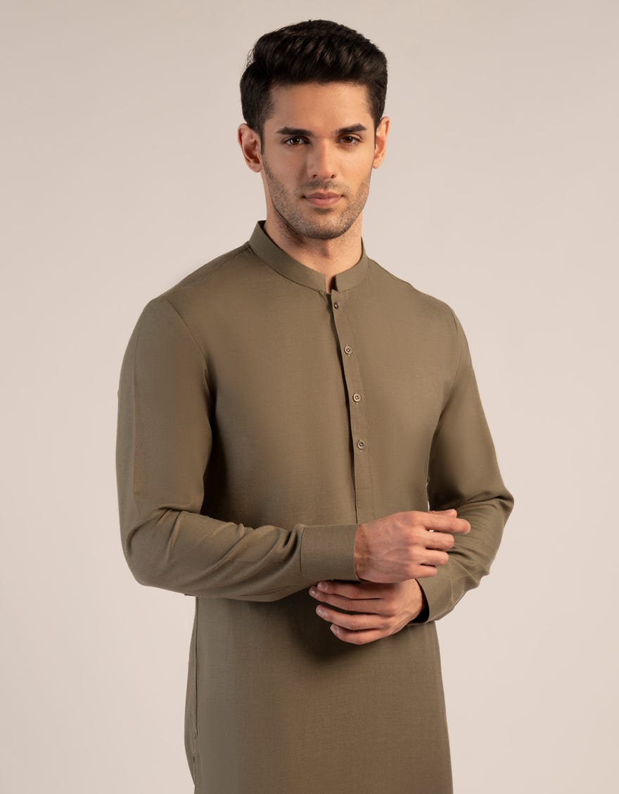 ARMY GREEN BLENDED UNSTITCHED KAMEEZ SHALWAR FABRIC