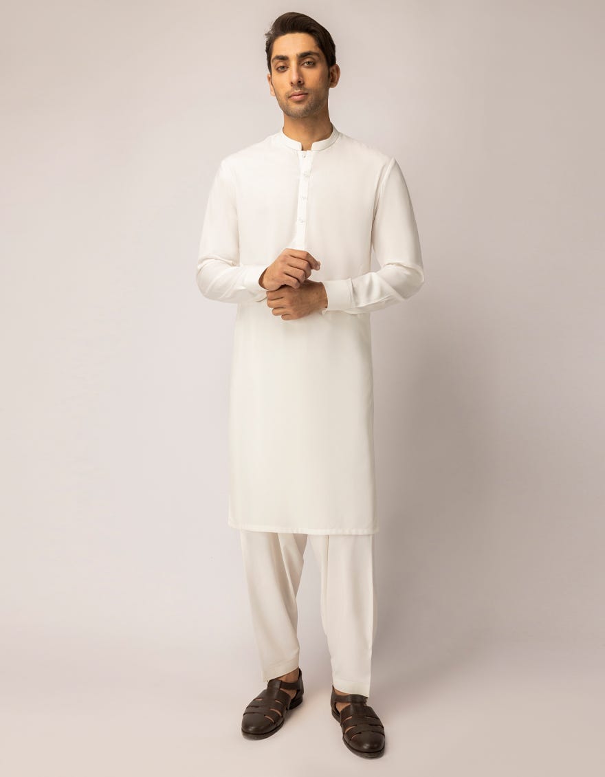 WHITE BLENDED UNSTITCHED KAMEEZ SHALWAR FABRIC