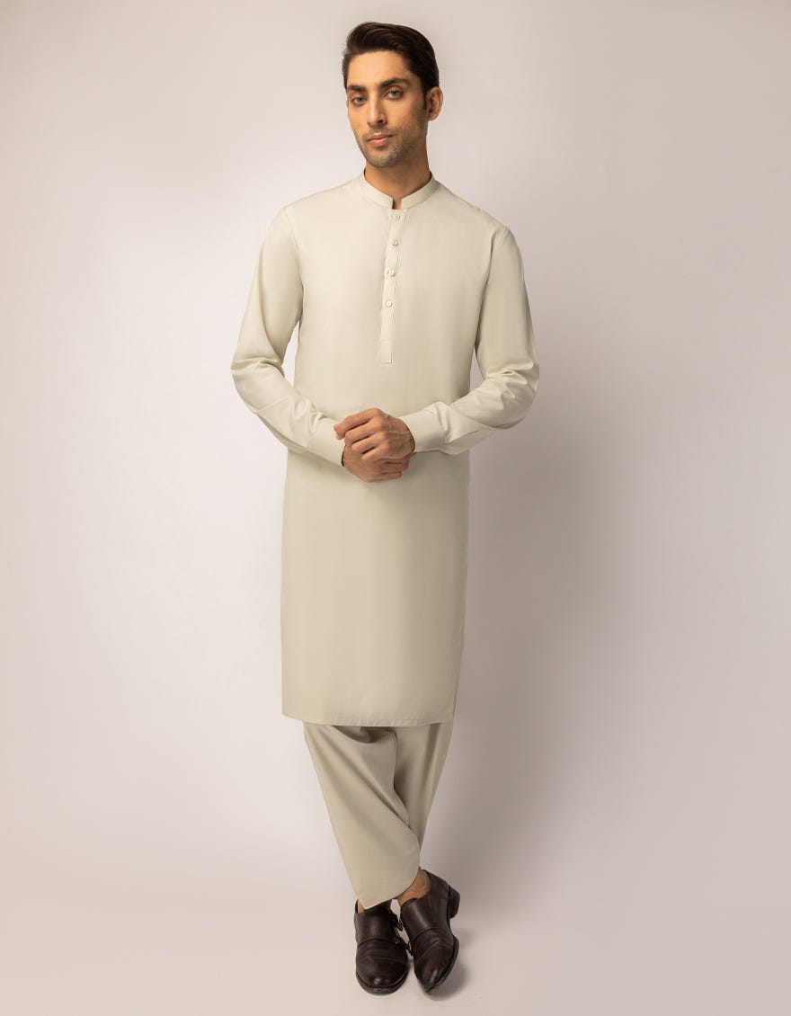 WHITE BLENDED UNSTITCHED KAMEEZ SHALWAR FABRIC