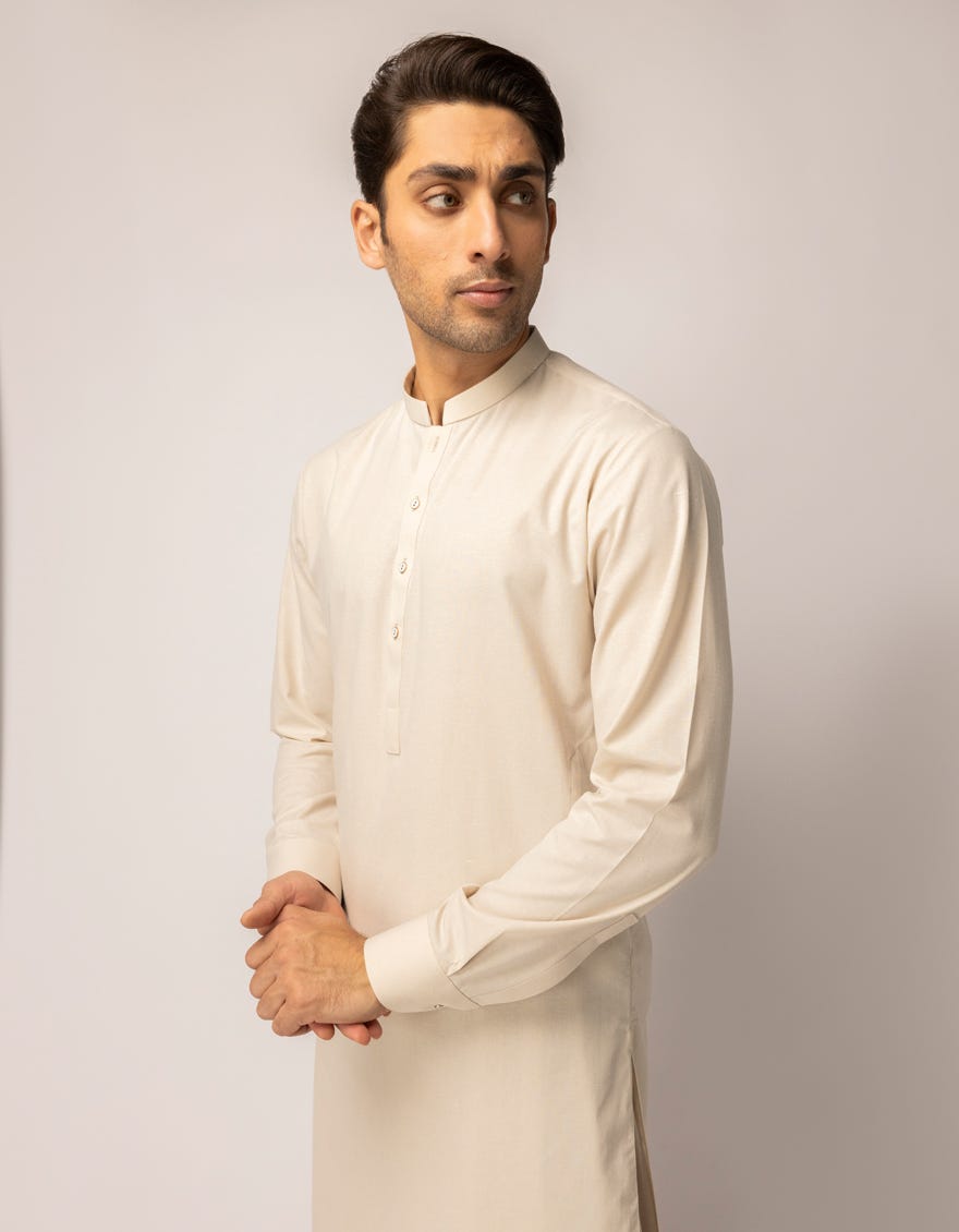 CREAM BLENDED UNSTITCHED KAMEEZ SHALWAR FABRIC