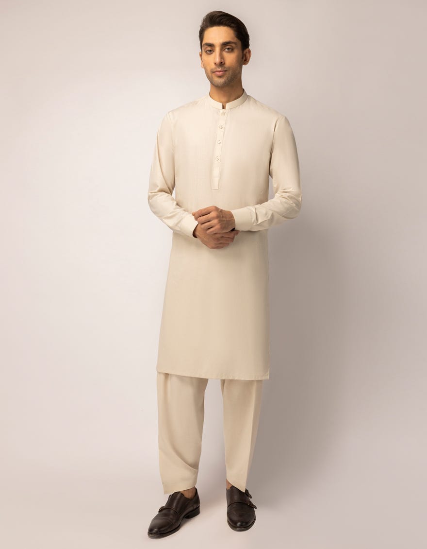 CREAM BLENDED UNSTITCHED KAMEEZ SHALWAR FABRIC