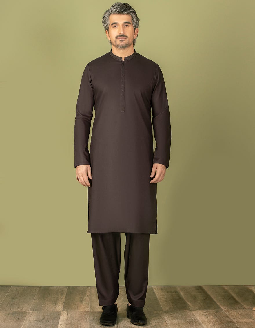 CHOCOLATE BROWN COTTON UNSTITCHED KAMEEZ SHALWAR FABRIC | JJMS-1987