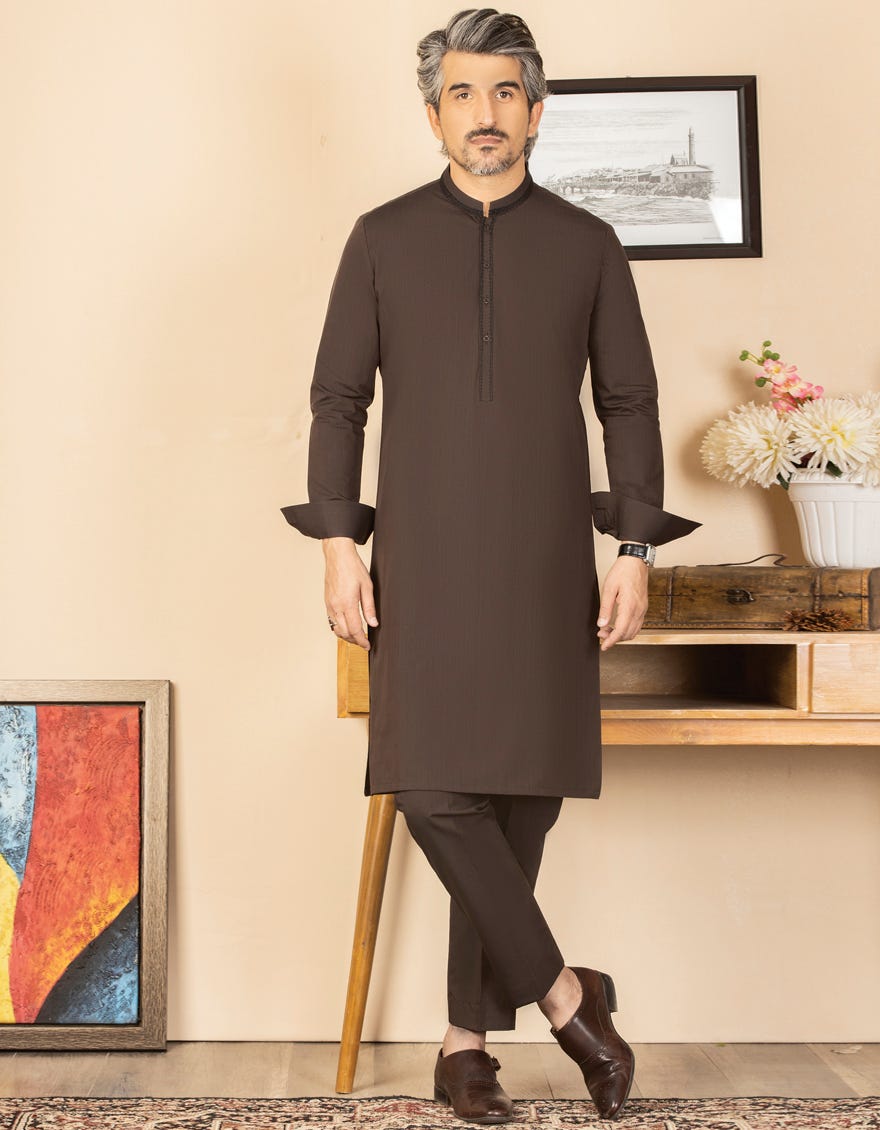 BROWN COTTON UNSTITCHED KAMEEZ SHALWAR FABRIC | JJMS-1990