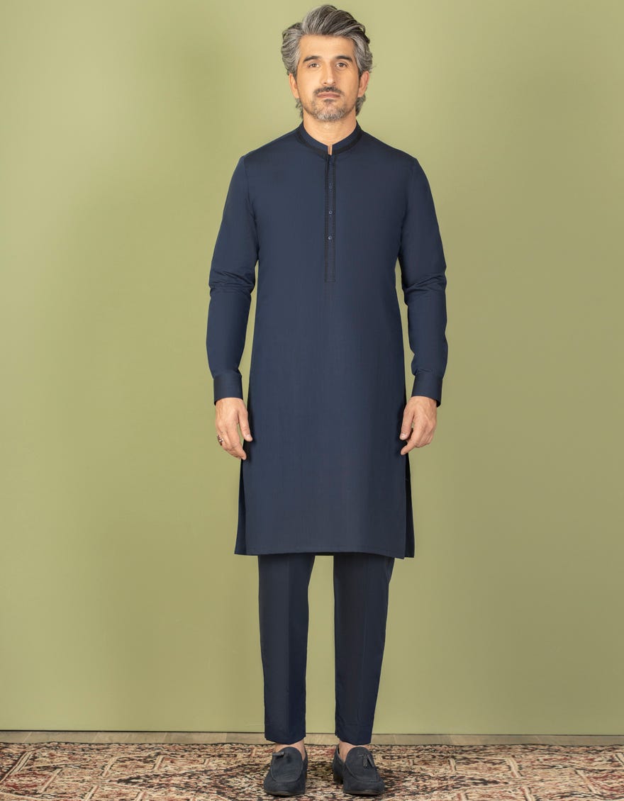 NAVY BLUE COTTON UNSTITCHED KAMEEZ SHALWAR FABRIC | JJMS-1990