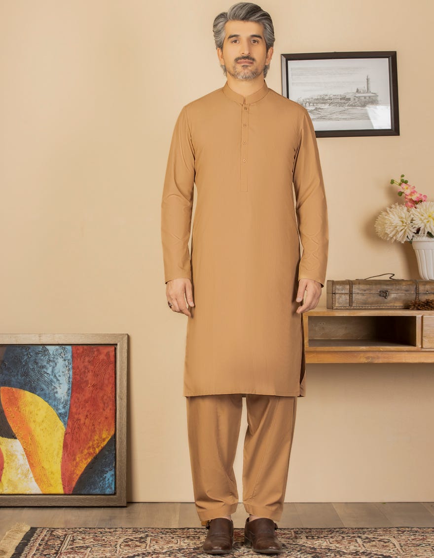 BISCUIT BROWN BLENDED UNSTITCHED KAMEEZ SHALWAR FABRIC | JJMS-1991