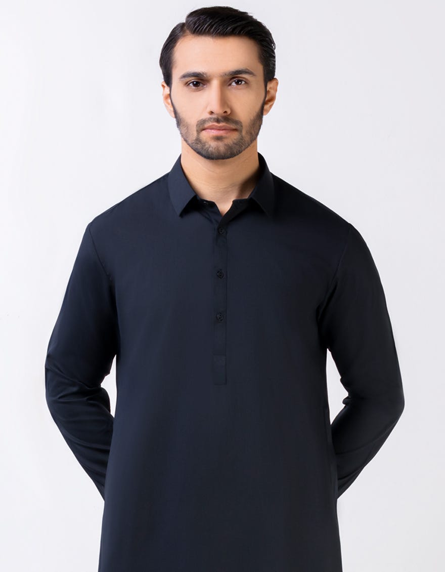 Black Blended Unstitched Kameez Shalwar Fabric - Jjms-2608