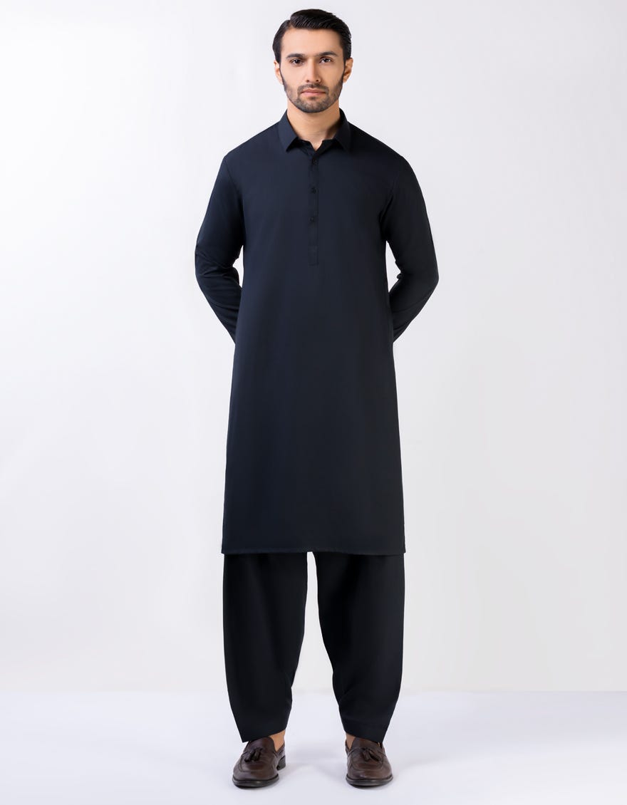 Black Blended Unstitched Kameez Shalwar Fabric - Jjms-2608