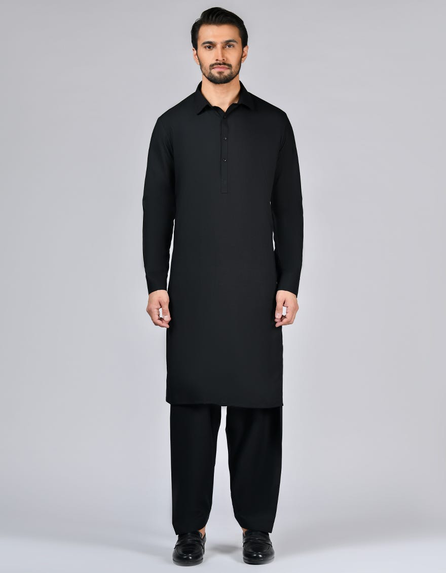 Black Blended Unstitched Kameez Shalwar Fabric | Jjms-2697