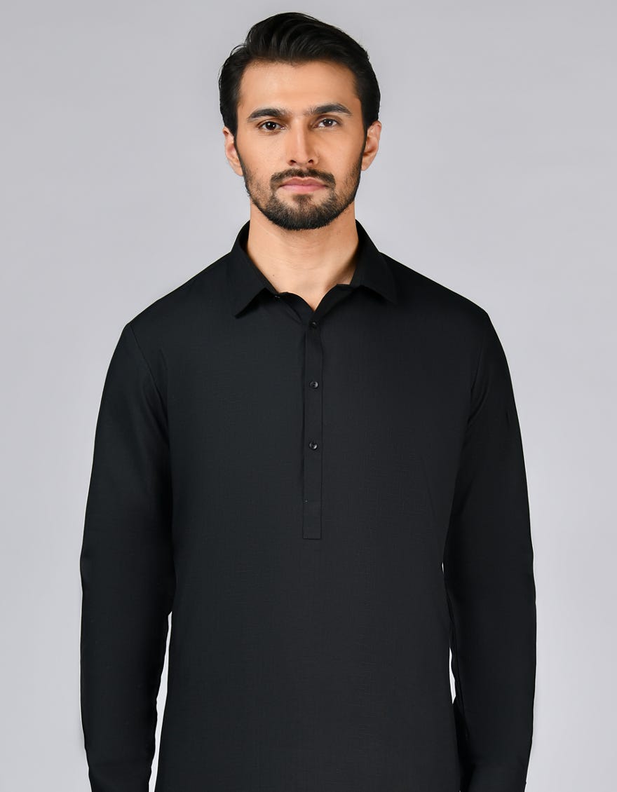 Black Blended Unstitched Kameez Shalwar Fabric | Jjms-2697