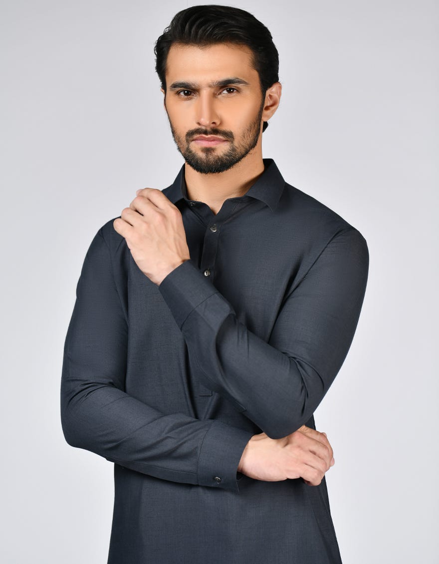 Charcoal Grey Blended Unstitched Kameez Shalwar Fabric | Jjms-2705