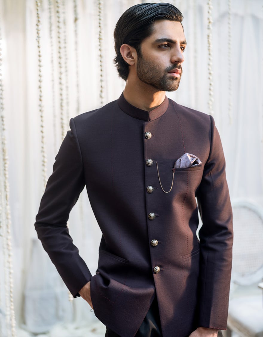 Maroon Suiting Prince Coat | Jjpj-48112